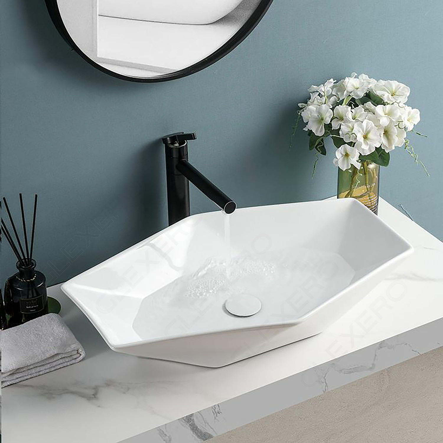 Image of Glexero Premium Quality Luxurious Surface Super White Diamond Shape Counter Top