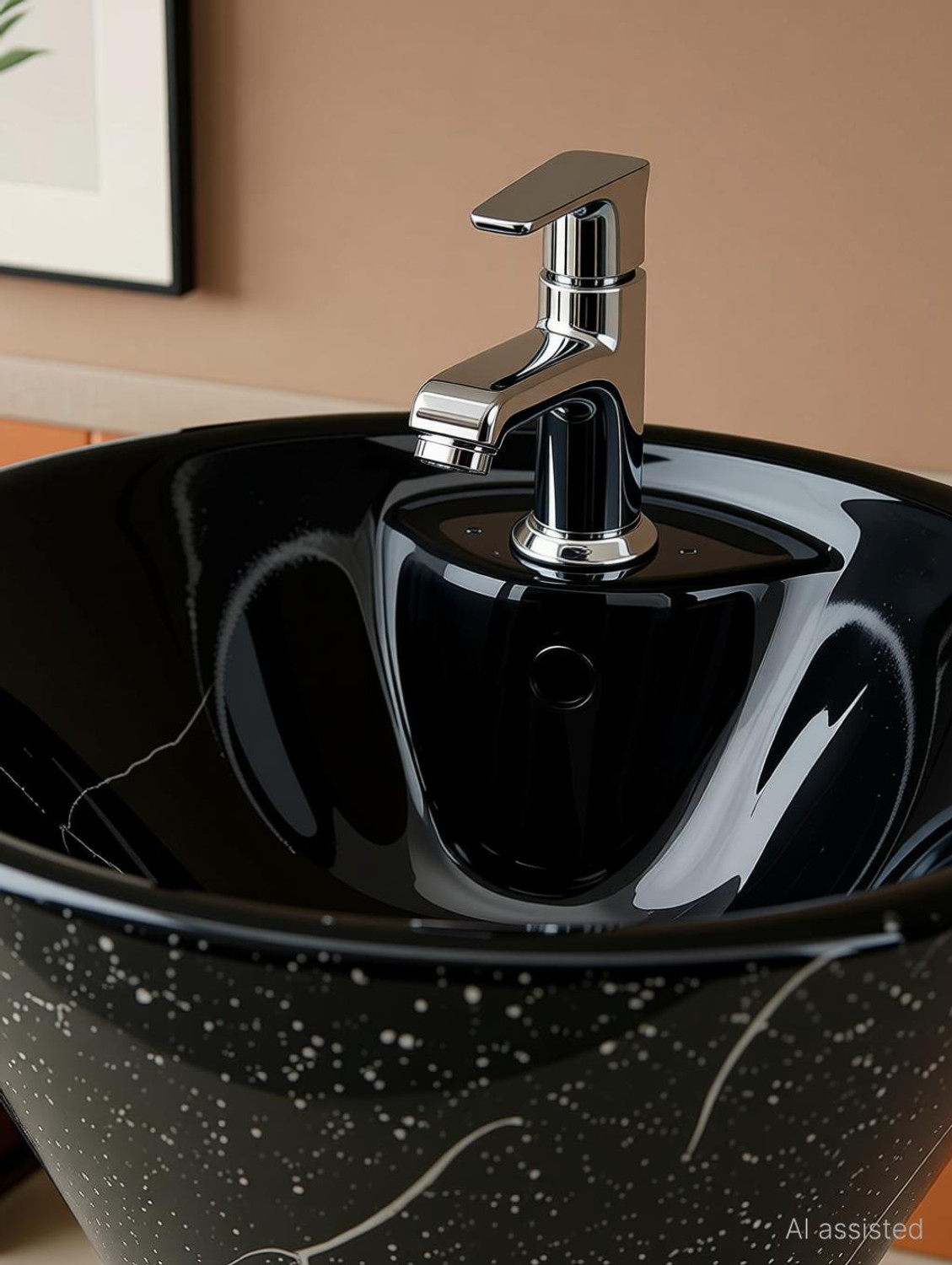 Image of CARA MARK Premium Black Marble Textured Ceramic Pedestal Wash Basin |Designer Sink| basin-wash basin-wash basin with cabinet-ceramic pedestal wash basin Pedestal Basin