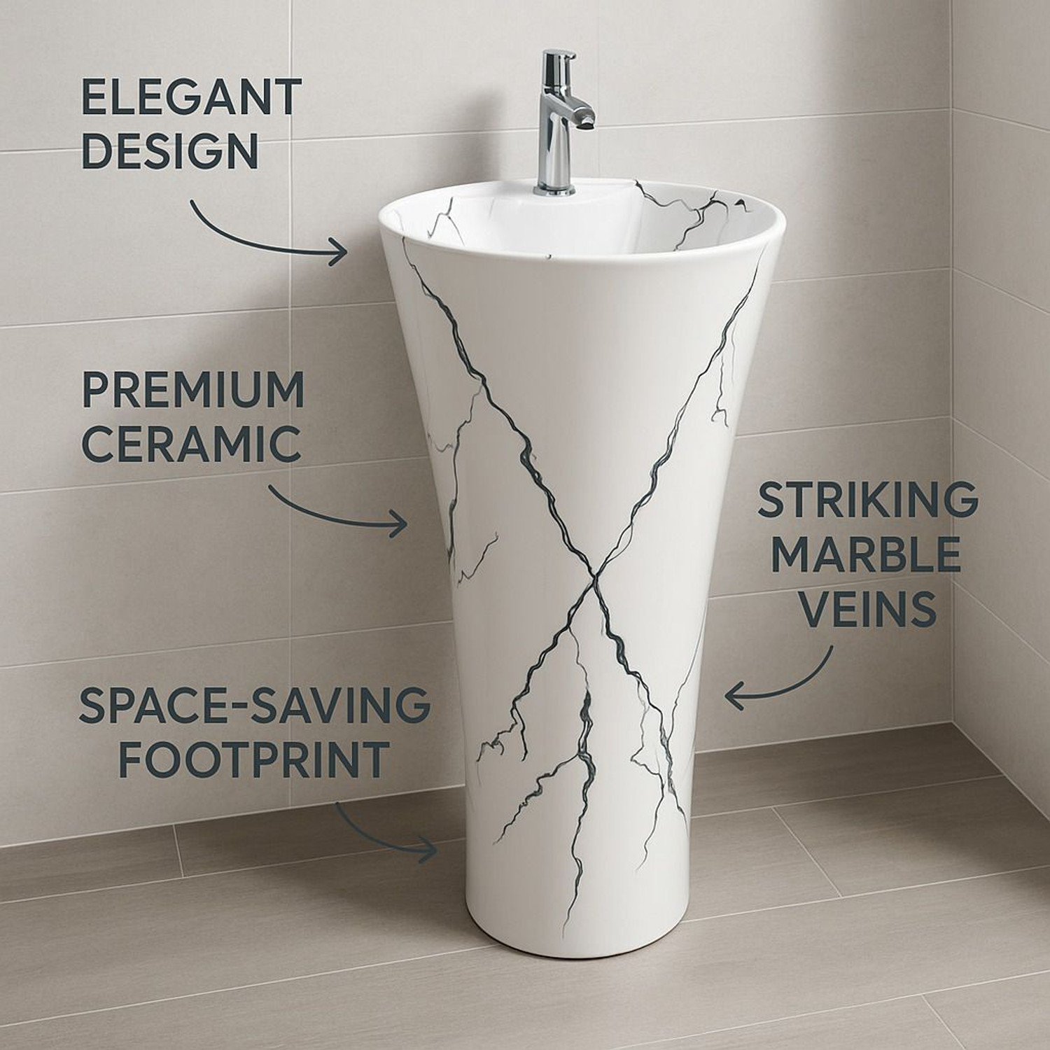 Image of CARA MARK |Wash Basin |Basin|Pedestal wash basin| Space-Saving Free-Standing Bathroom Sink, Easy-Clean & Durable| Pedestal Basin