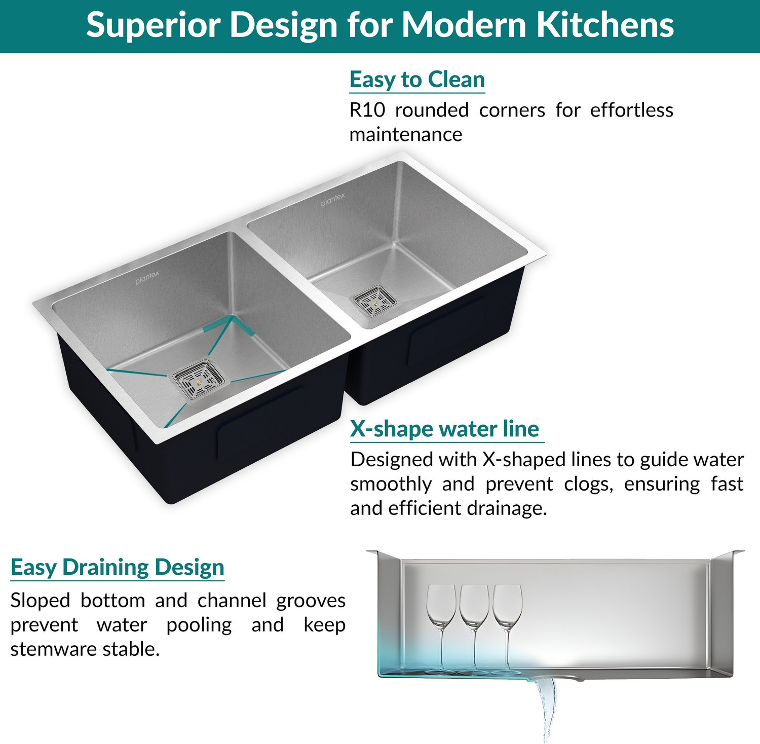 Image of Plantex Kitchen Sink /Stainless Steel Double Bowl Sink /Handmade Kitchen Sink Multi-Functional Drying Rack, Hose Pipe and Square Coupling (32x18x9 Inches) Vessel Sink