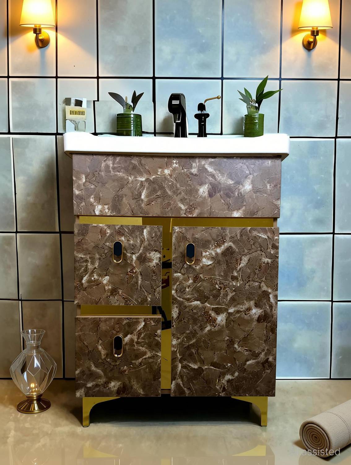 BOBBYEXPORT Gold premium 24" freestanding Wash Basin Vanity Cabinet HDHMR Cabinet BEPG4 Table Top Basin