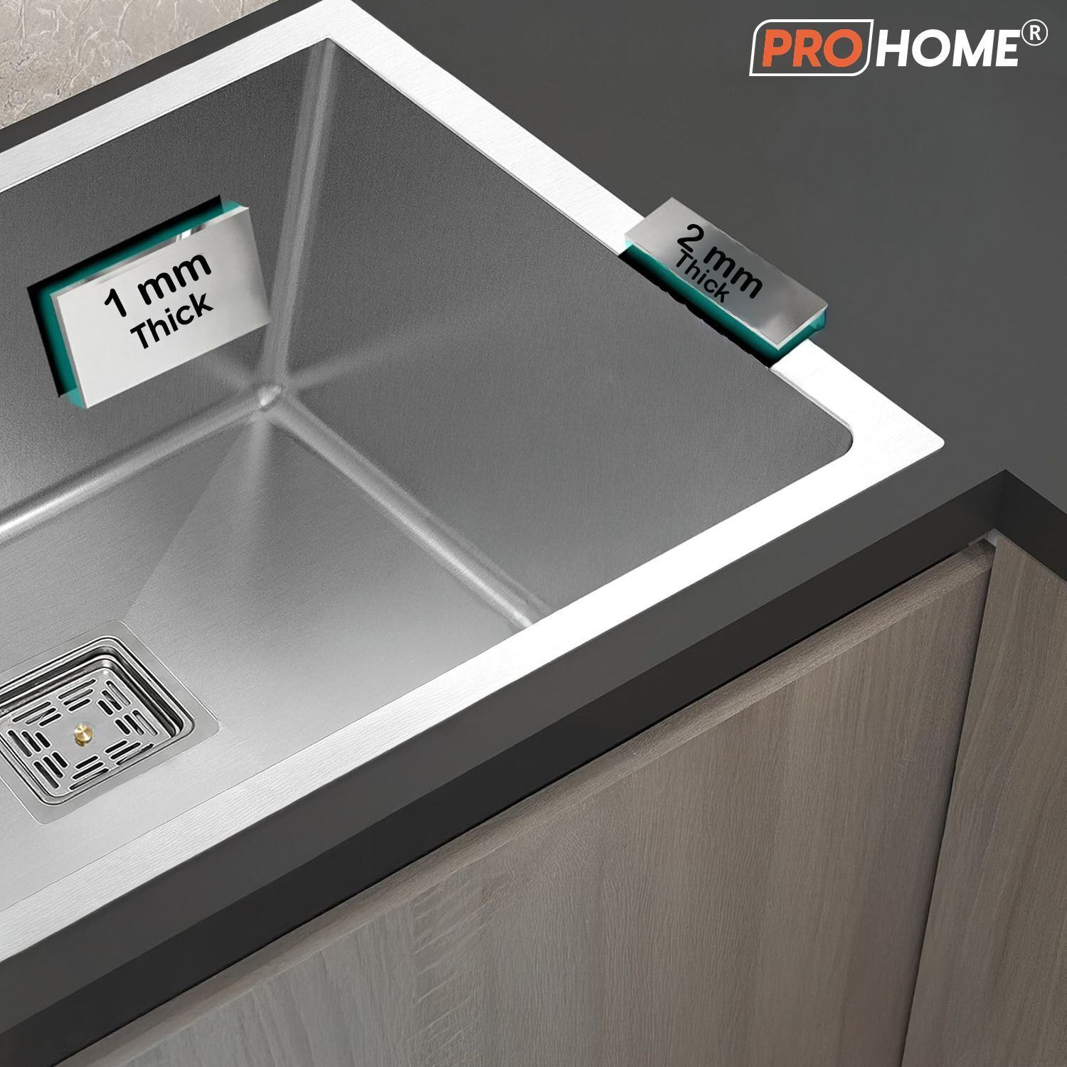 Image of ProHome Single Bowl Handmade Kitchen Sink with Basket 24 inchx18 inchx10 inch Satin Finish Stainless Steel Sink for Modern Kitchens Vessel Sink
