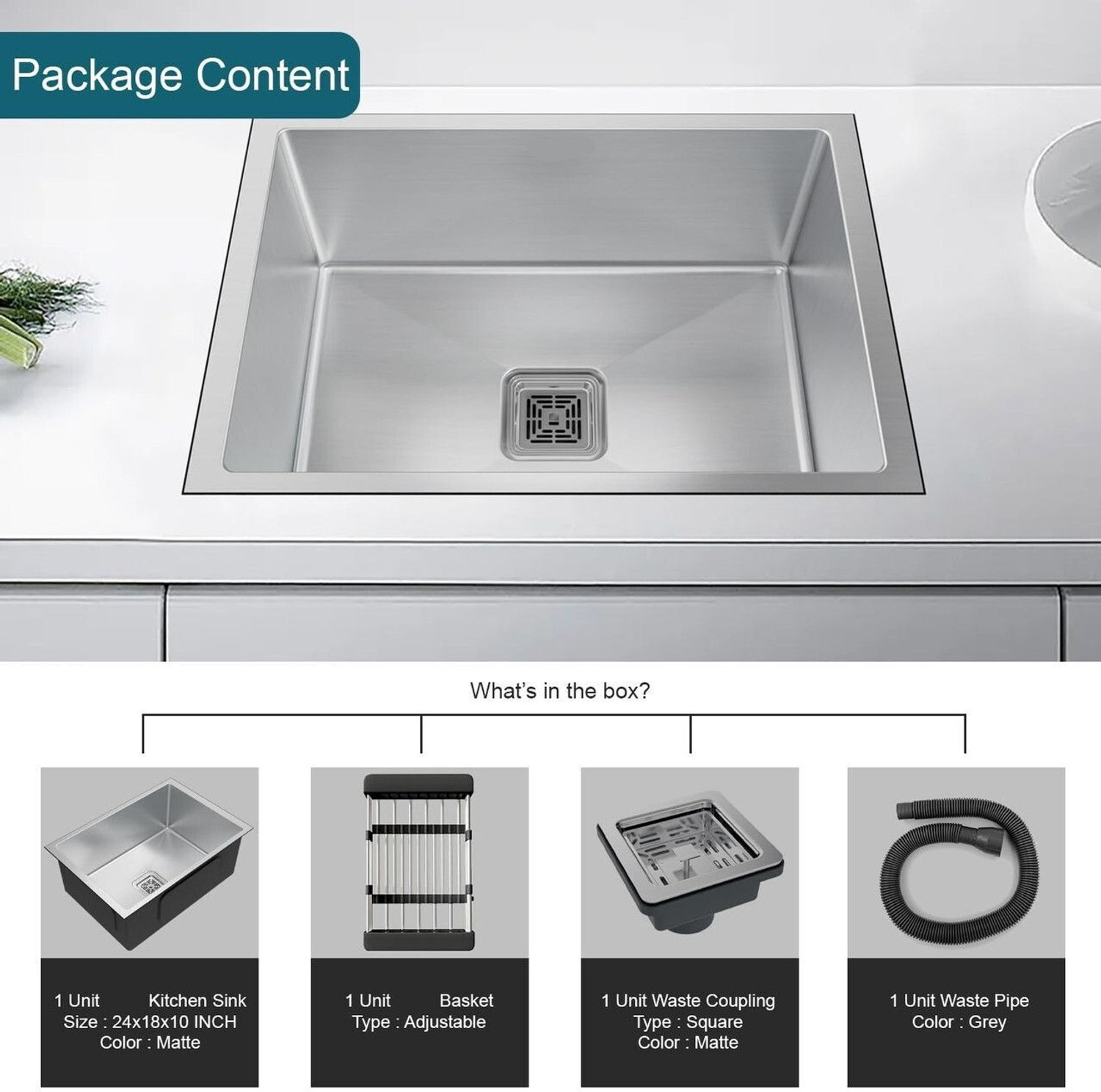 Image of Bzcarts Undermount HeavyDuty SS 304 GRADE 24 inchx18 inchx10 inch SINGLE BOWL HANDMADE Kitchen Sink, Satin Finish Vessel Sink
