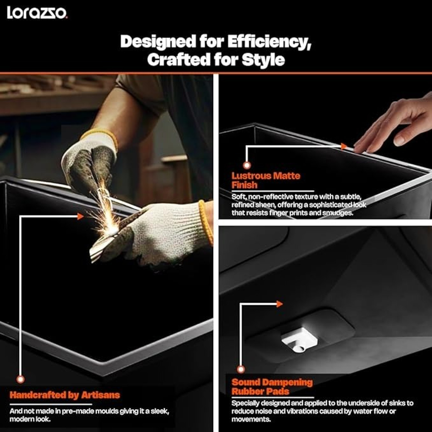 Image of Lorazzo Lustr Stainless Steel Sink for Kitchen - 21x18 Inch Gun Metal Black | Premium SS 304 Kitchen Sink with Waste Coupling, Basket & Pipe | Vessel Sink
