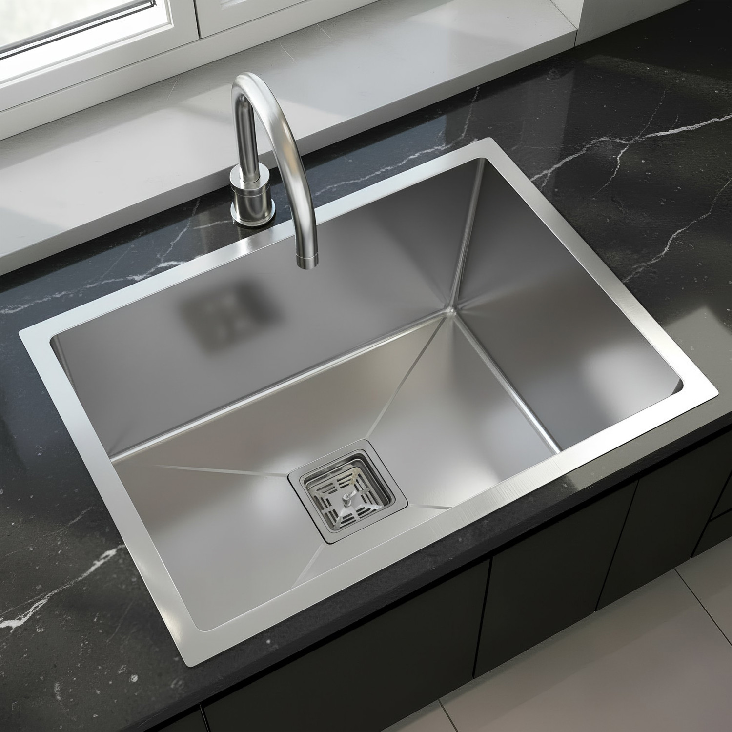 Image of Plantex Stainless Steel Kitchen Sink /Sink for Kitchen Stainless Steel Handmade Kitchen Sink With Drain Rack (24x18 Inches) Vessel Sink