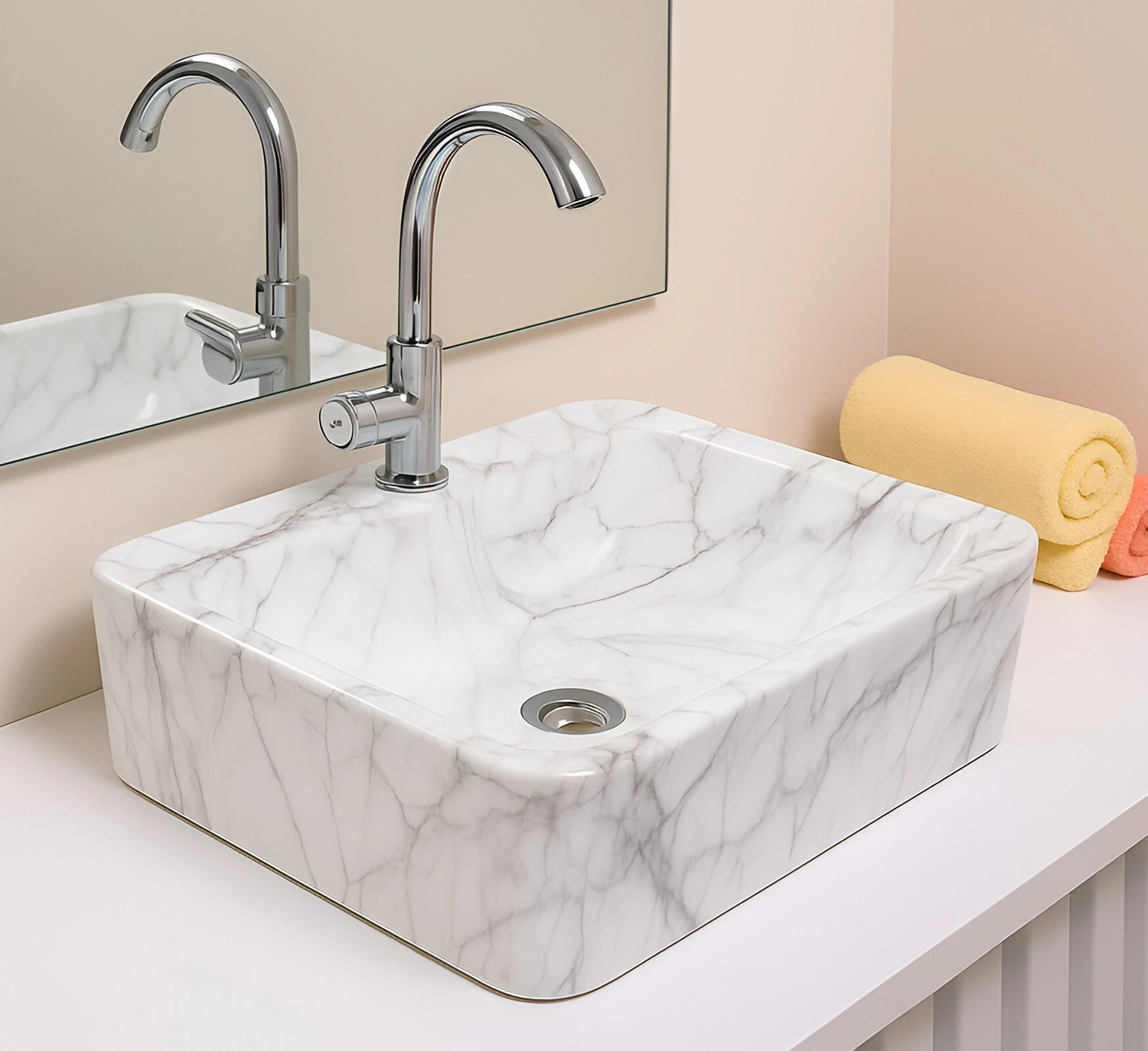 Image of OSOSAM Designer Ceramic Table Top Vessel Sink Wash Basin For Bathroom (19 x 15 x 5 Inch) Counter Top