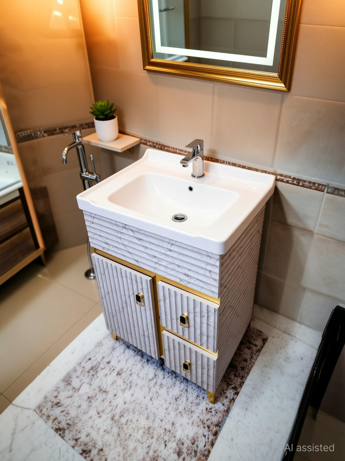 Image of BOBBYEXPORT freestanding HDHMR wooden vanity cabinet with wash basin for bathroom & kitchen Table Top Basin