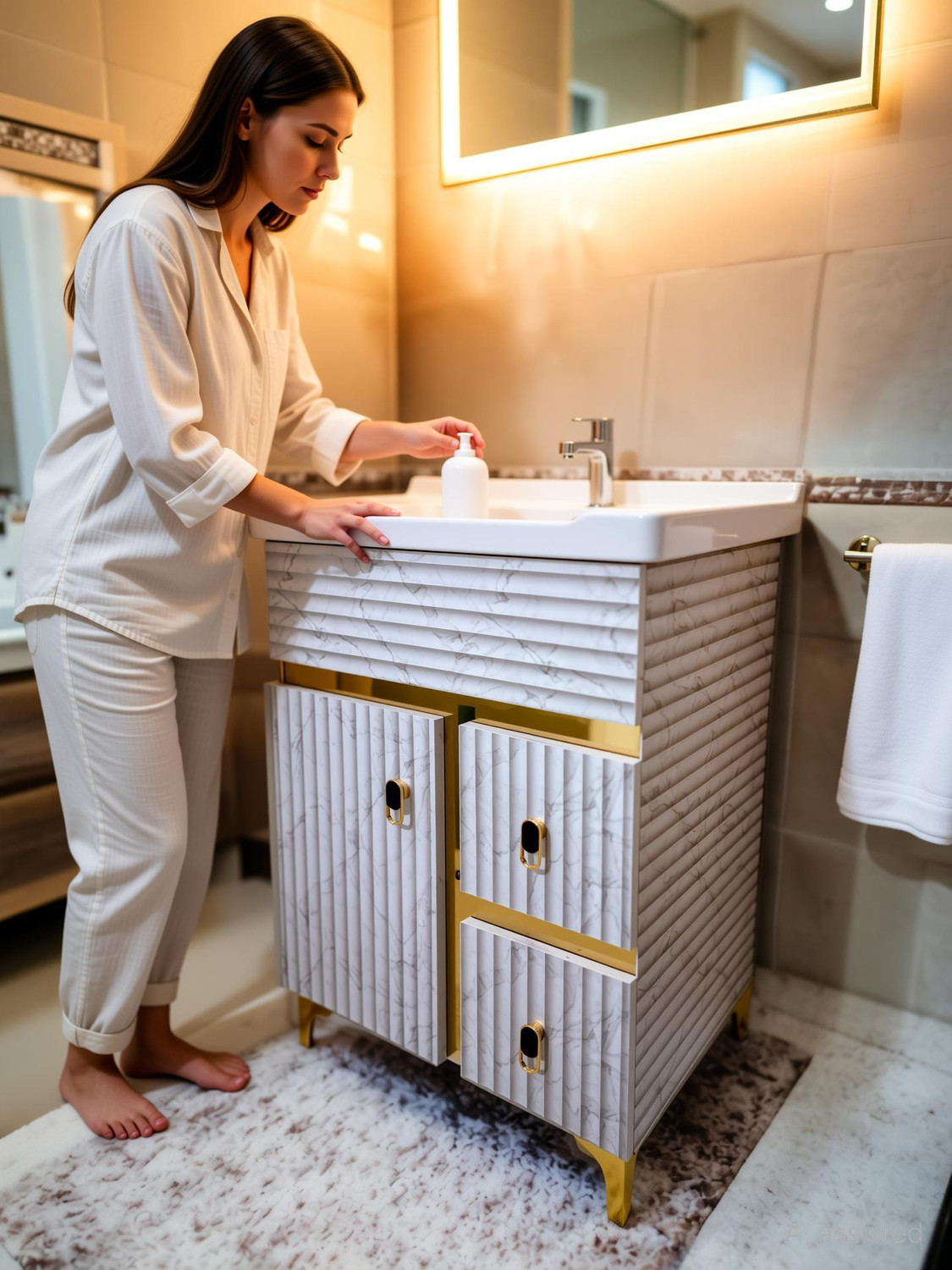 Image of BOBBYEXPORT freestanding HDHMR wooden vanity cabinet with wash basin for bathroom & kitchen Table Top Basin