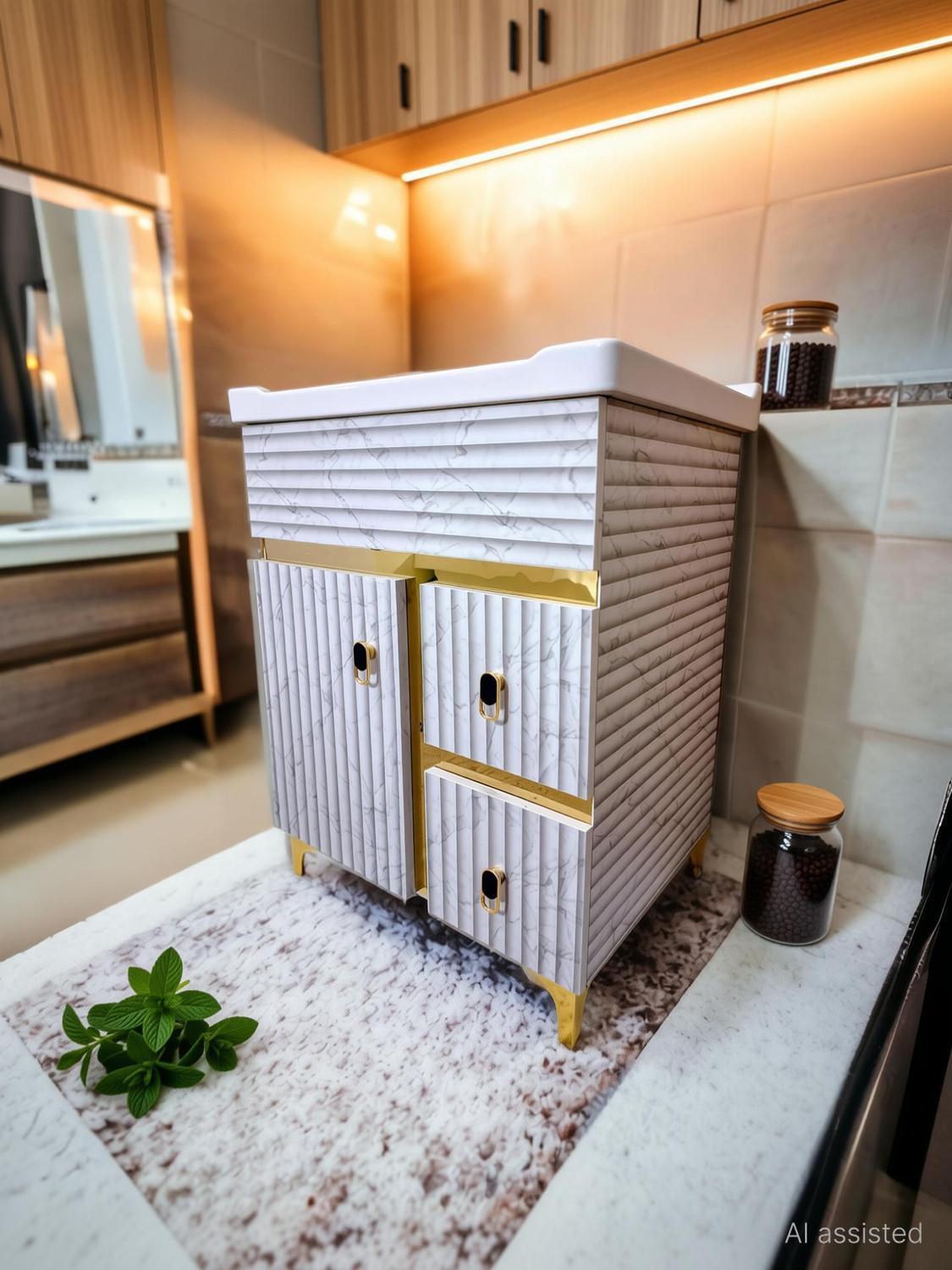 Image of BOBBYEXPORT freestanding HDHMR wooden vanity cabinet with wash basin for bathroom & kitchen Table Top Basin