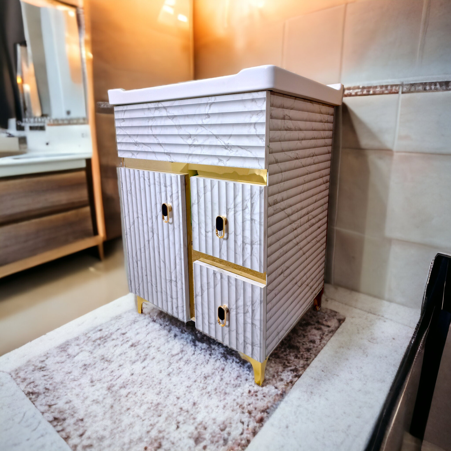Image of BOBBYEXPORT freestanding HDHMR wooden vanity cabinet with wash basin for bathroom & kitchen Table Top Basin