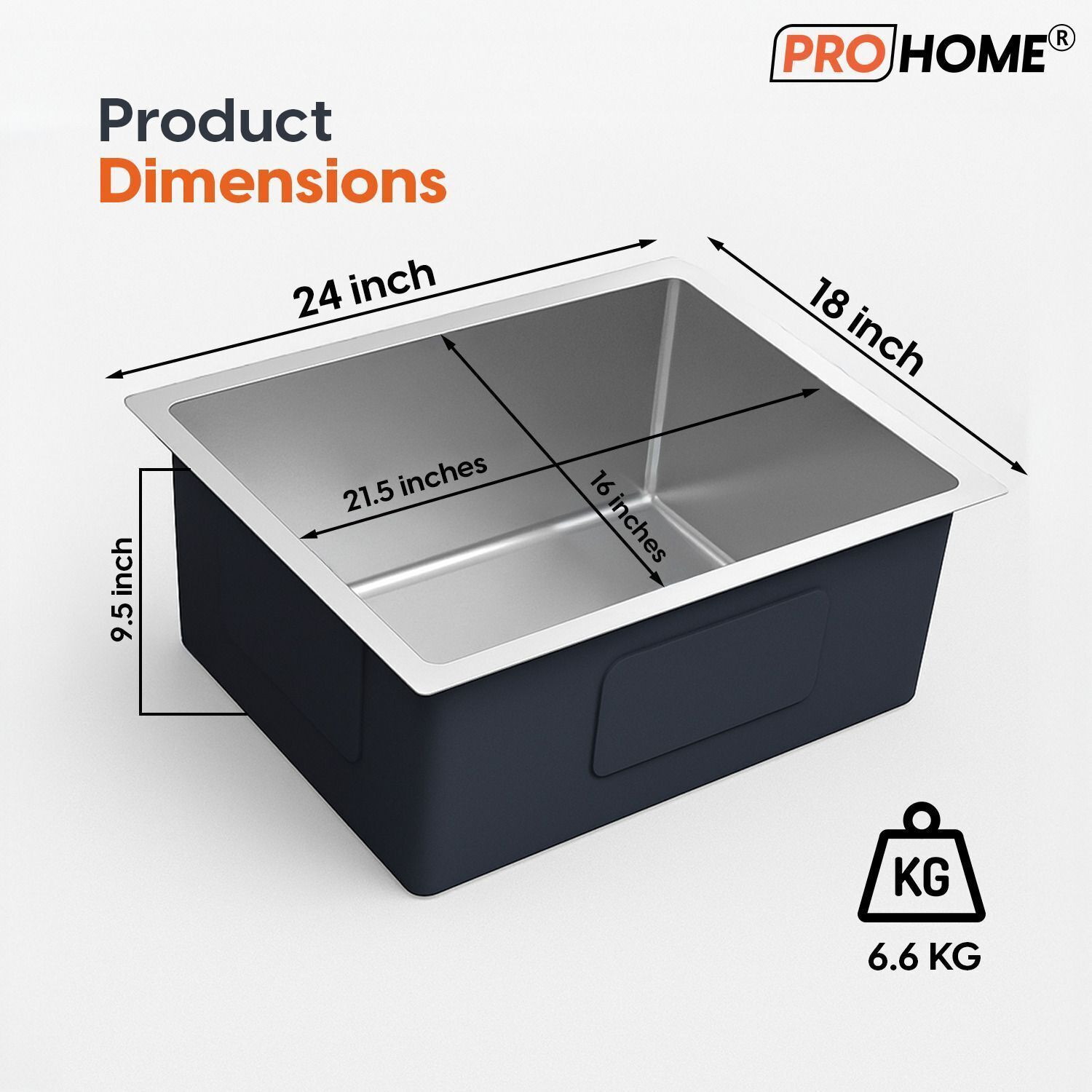 Image of ProHome Single Bowl Handmade Kitchen Sink with Basket 24 inchx18 inchx10 inch Satin Finish Stainless Steel Sink for Modern Kitchens Vessel Sink