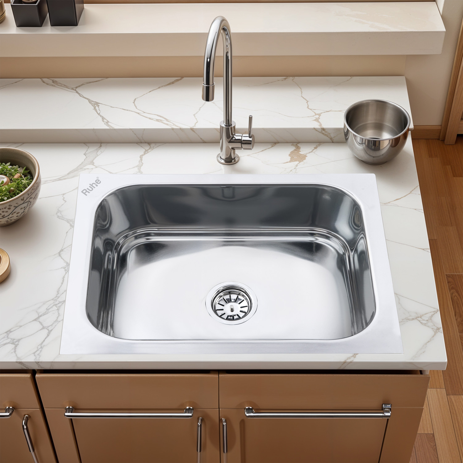 Image of RUHE Square Single Bowl 24x18x9 Inches Kitchen Sink| Premium Stainless Steel Sink 24X18X9Inches Vessel Sink