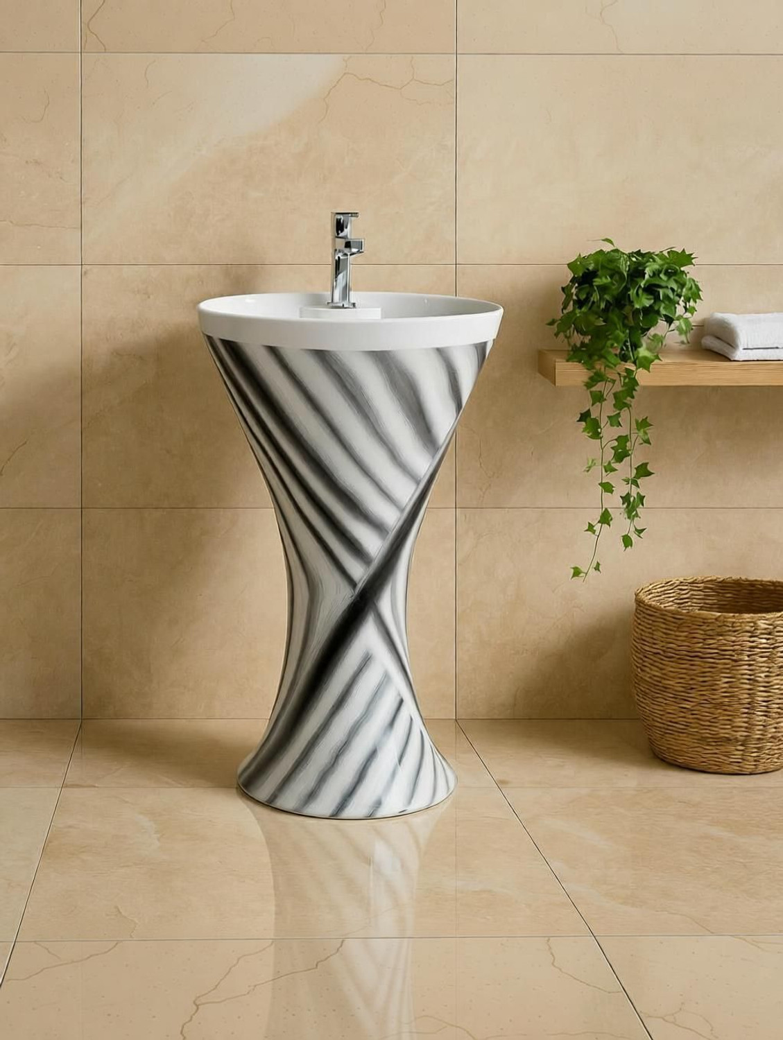 Image of CARA MARK Wash Basin| 32 Inch Height - Glossy Finish- Pedestal Basin
