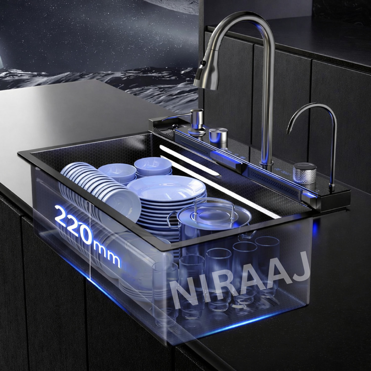 Image of NIRAAJ Smart kitchen sink 30x18x9 Piano-N Vessel Sink