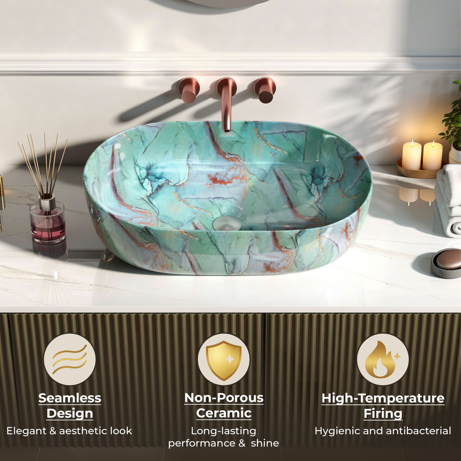 Image of Plantex Tabletop Wash Basin for Bathroom /Designer Ceramic Basin /Wash Basin for Home Counter Top
