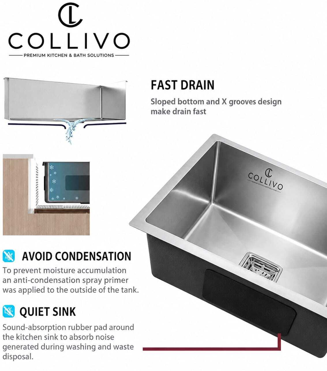 Image of COLLIVO SS 304 Stainless Steel 24 inchx18 inchx10 inch Kitchen Sink with Vegetable Washing Basket Handmade Kitchen Sink Vessel Sink (SILVER)