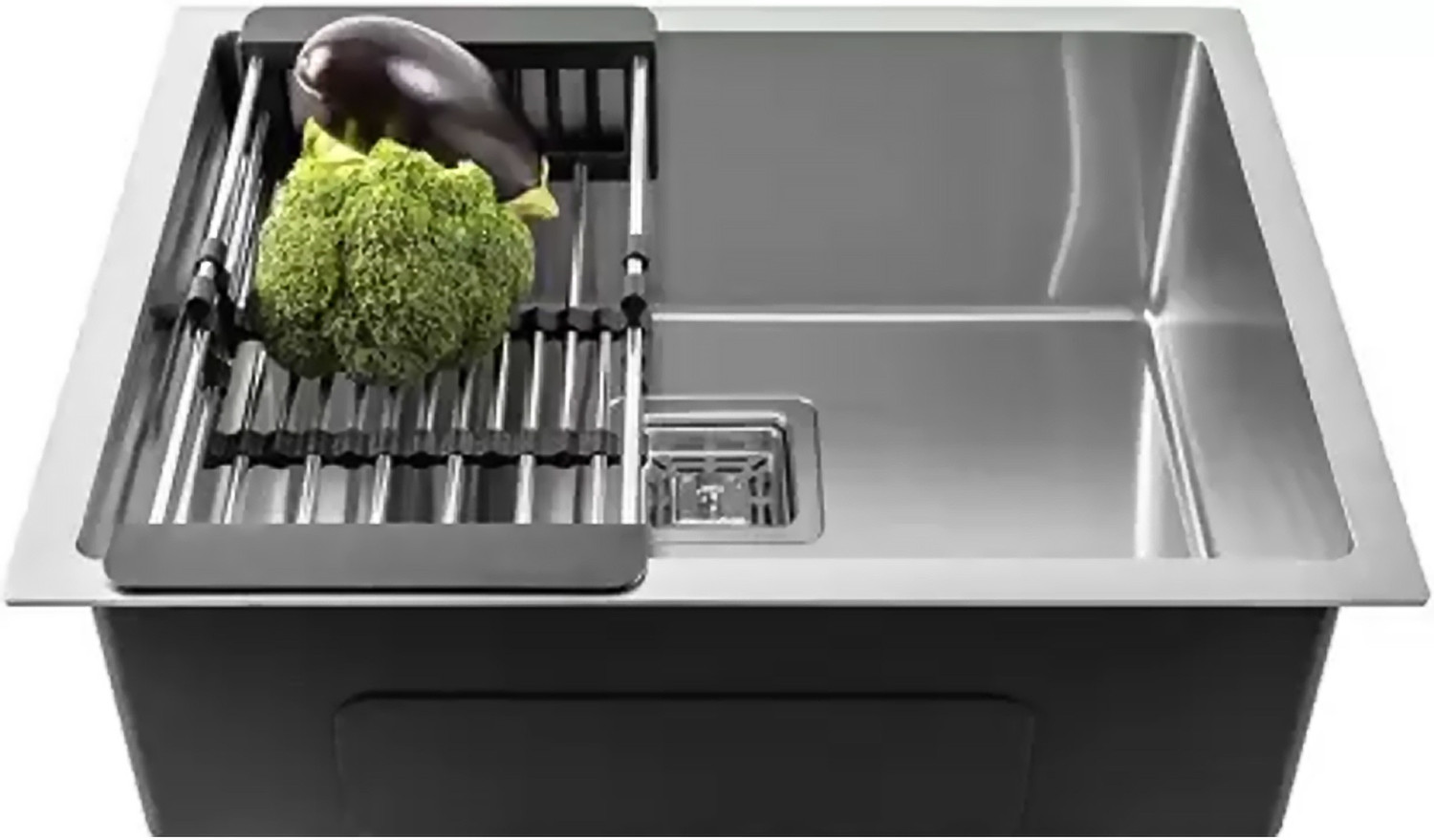 Image of Aarvik 24x18 Stainless Steel Black Single Under Mounted Kitchen Sink With Fruit Basket KITCHEN SINK (BLACK ) Vessel Sink (BLACK MATT FINISH)