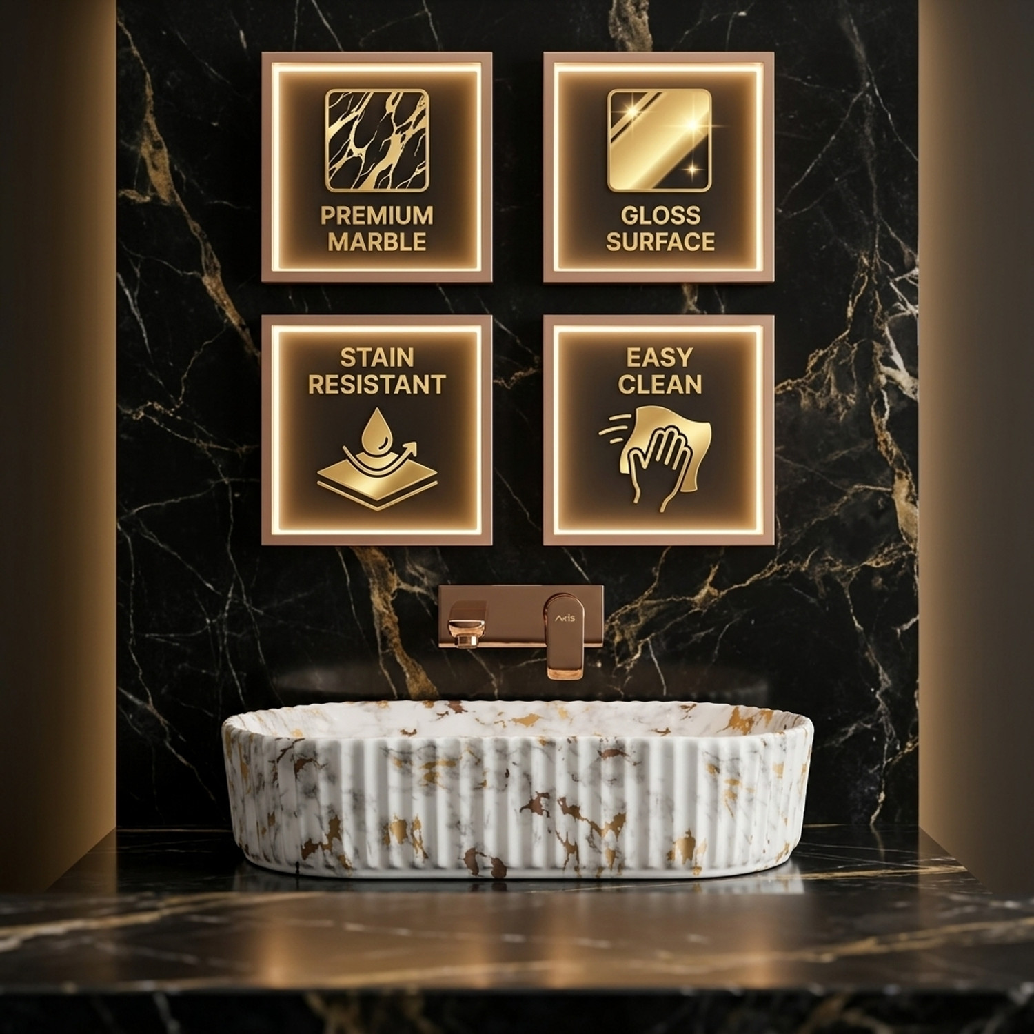 Image of KUNDASTUDIO Premium Ceramic Marble Finish Matt Wash Basin (20*12*5)(M01-Matt) Table Top Basin