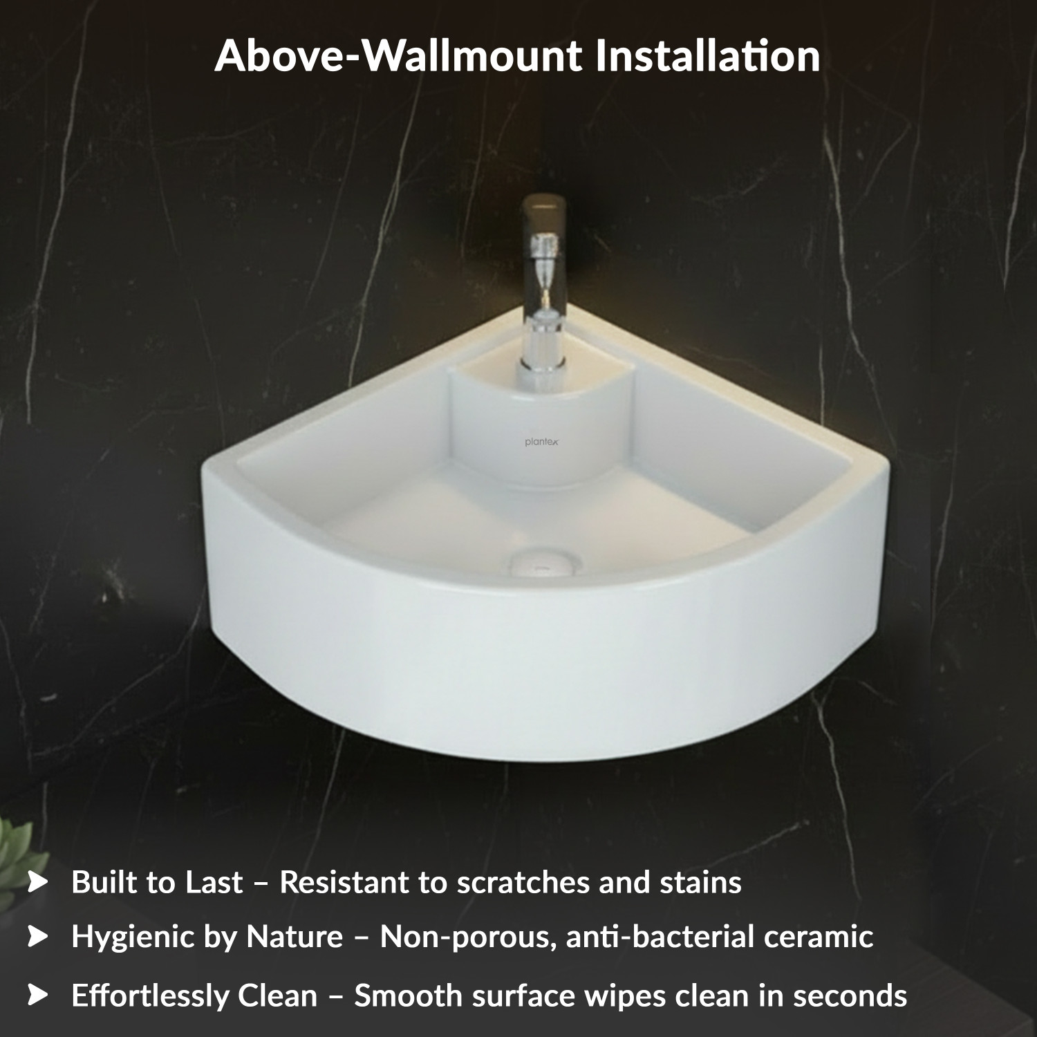 Image of Plantex Ceramic Corner Washbasin /Wall Mount Basin for Bathroom /Small Corner Sink Corner Basin
