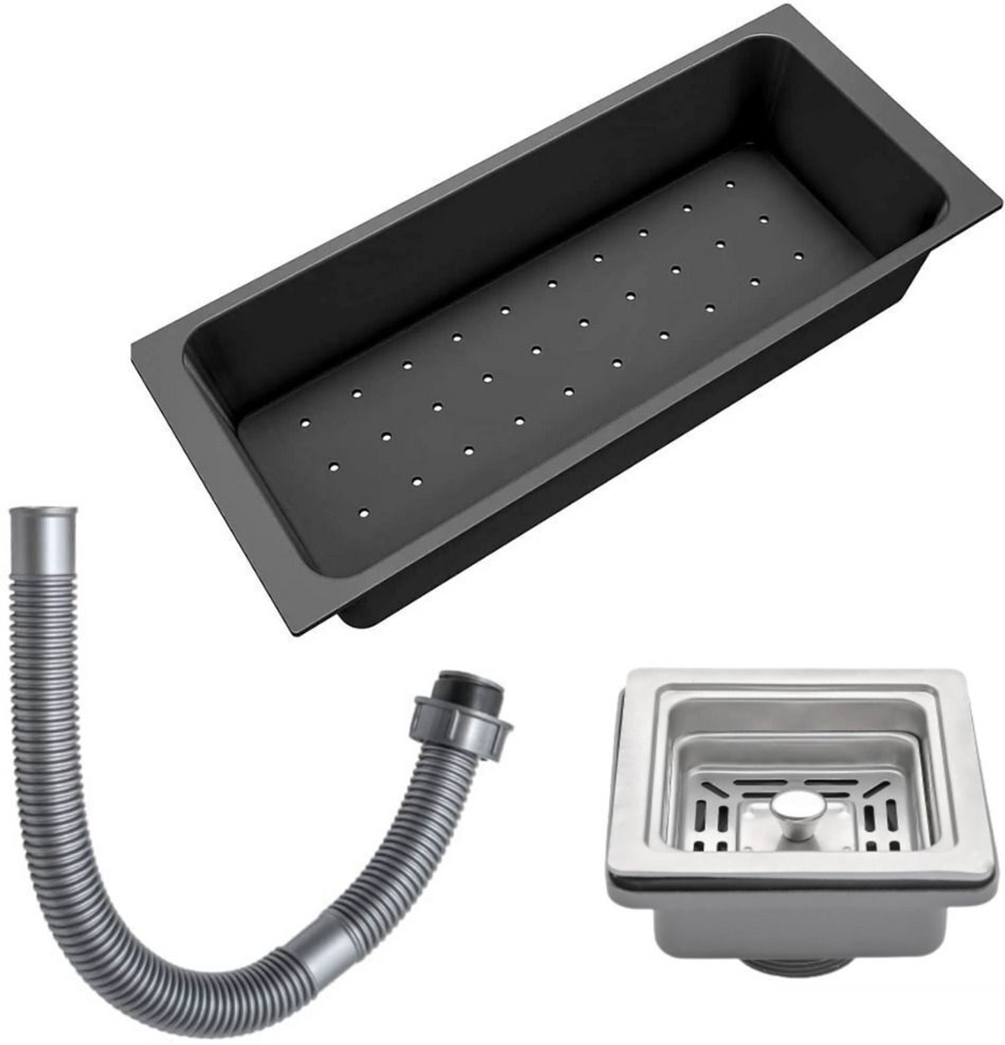 Image of chirag 24x18x10 Kitchen Sink Black Single Bowl SS304 16-Gauge Stainless Steel Sink CHM241810B | PREMIUM QUALITY | BLACK SINK | WITH FRUIT BASKET (STEEL PIPE) | Vessel Sink