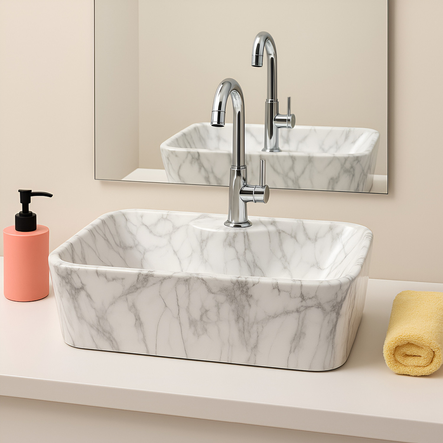 Image of OSOSAM Designer Ceramic Table Top Vessel Sink Wash Basin For Bathroom (19 x 15 x 5 Inch) Counter Top