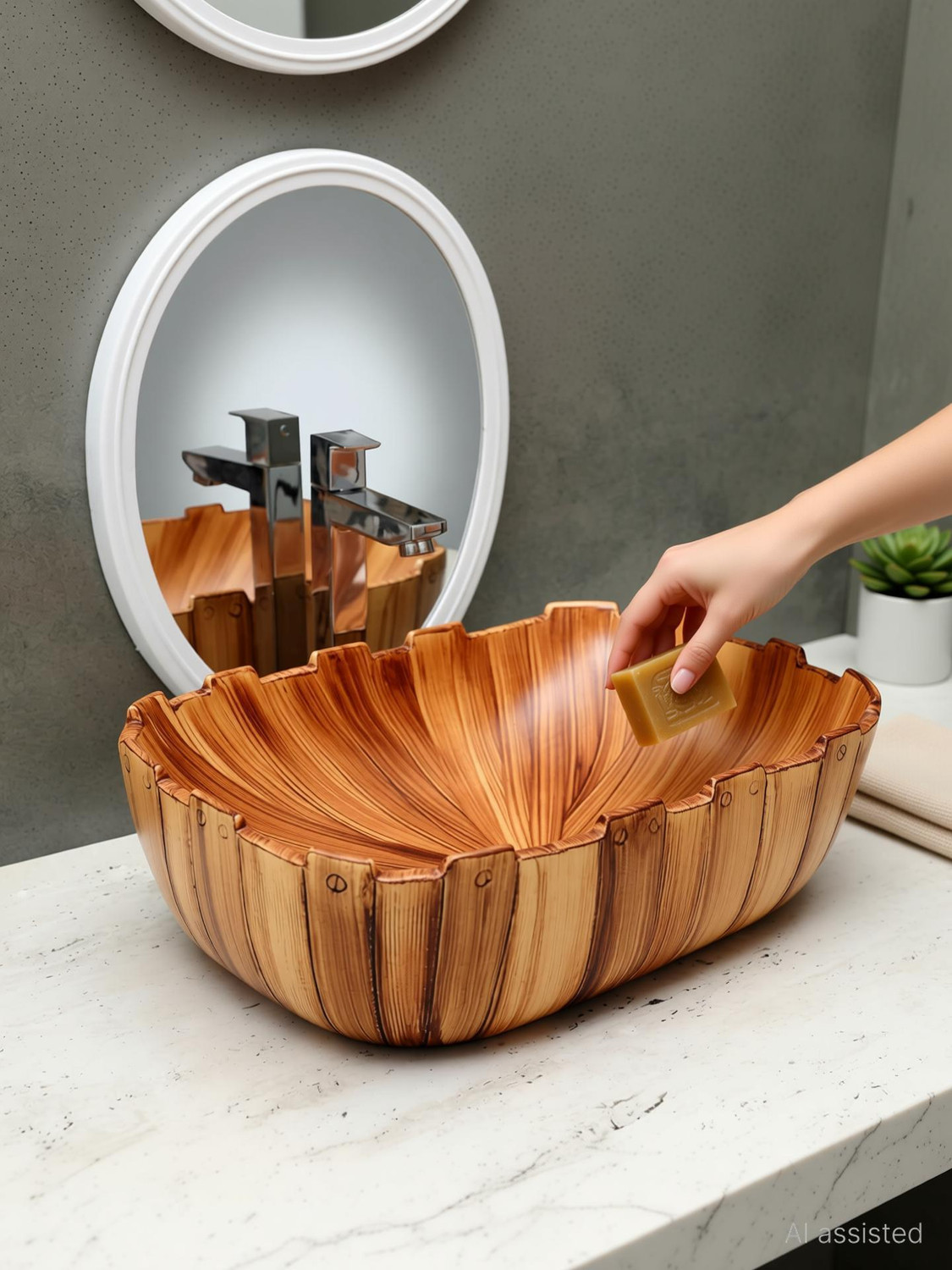 Image of MAHISRE Ceramic Table Top Vessel Sink Wash Basin Oval Shape Over Counter Wash Basin For Bathrooms & Living Room, 18 x 13 x 5 Inch (SL24) Table Top Basin