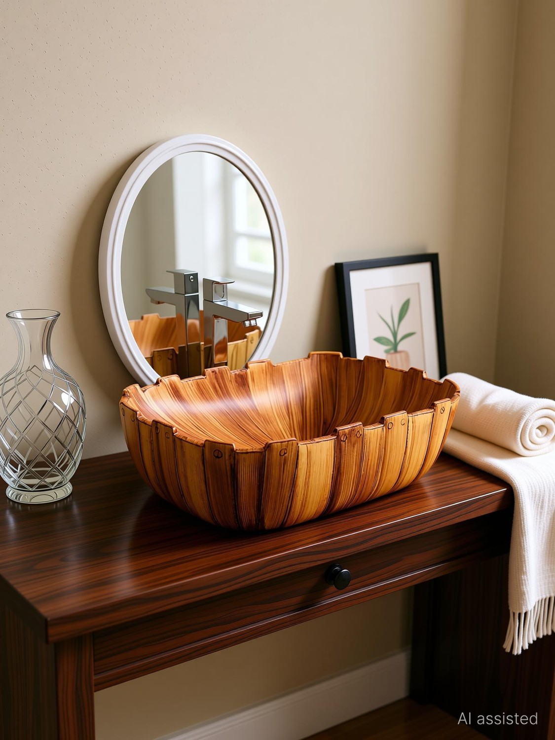 Image of MAHISRE Ceramic Table Top Vessel Sink Wash Basin Oval Shape Over Counter Wash Basin For Bathrooms & Living Room, 18 x 13 x 5 Inch (SL24) Table Top Basin