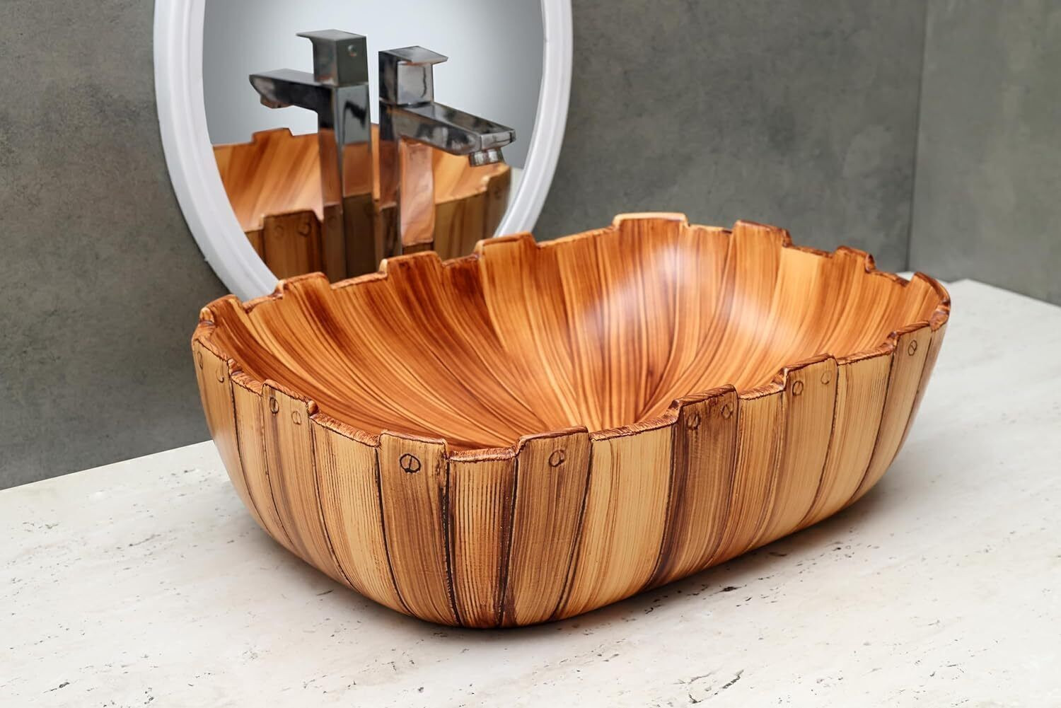 Image of MAHISRE Ceramic Table Top Vessel Sink Wash Basin Oval Shape Over Counter Wash Basin For Bathrooms & Living Room, 18 x 13 x 5 Inch (SL24) Table Top Basin