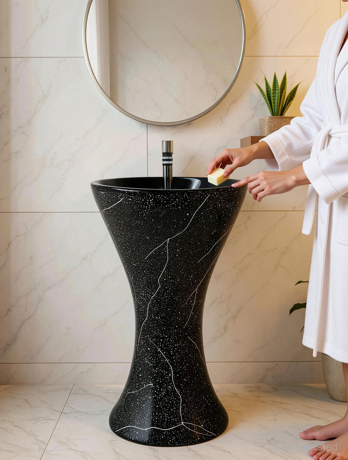Image of CARA MARK wash basin standing|Handcrafted - Every Piece is Unique| pedestal wash basin /pedestal basin for dining hall / Pedestal Basin