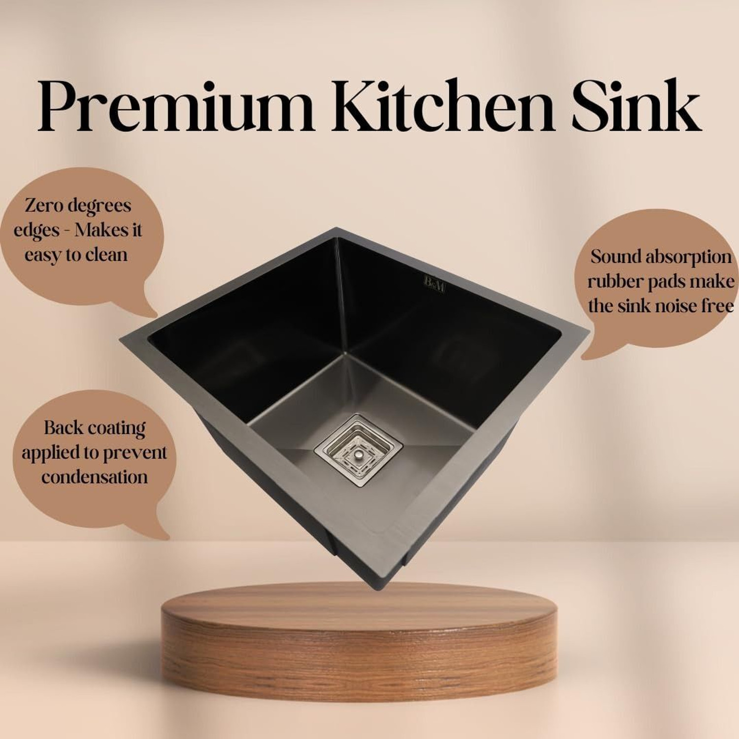 Image of Prestige 24x18x10 Inch Handmade Kitchen Sink, Soundproof Vessel Sink