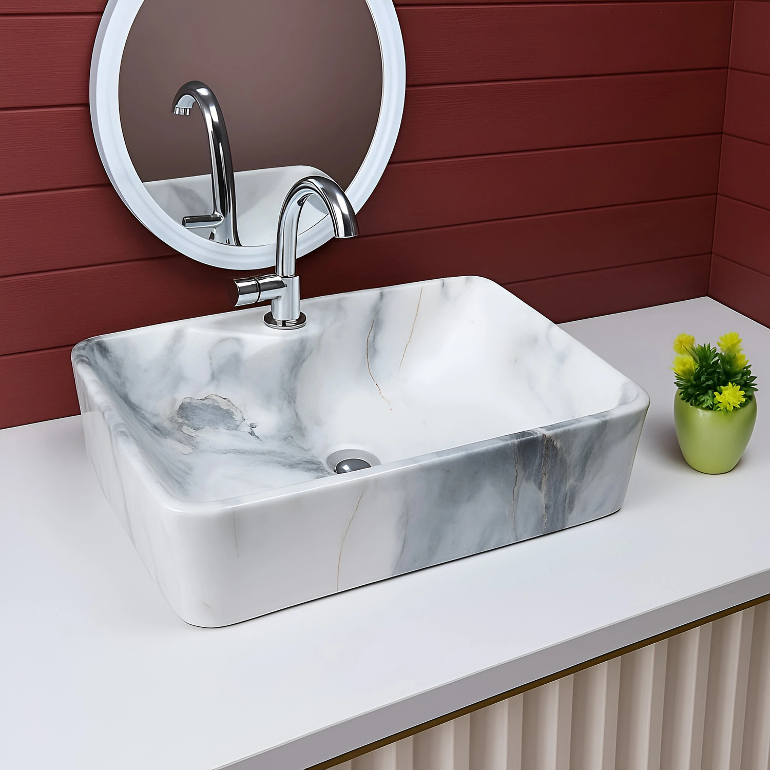 Image of OSOSAM Designer Ceramic Tabletop Vessel Sink Wash Basin For Bathroom (19 x 15 x 5 Inch) Counter Top