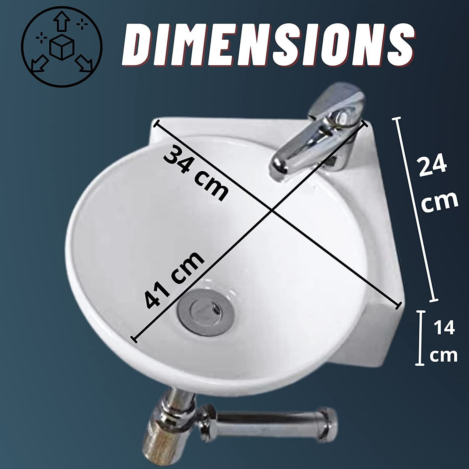 Image of Nirant Corner Wash Basin for Bathroom, White Polished Finish Sink (34 X 34 X 14)cm Corner Basin