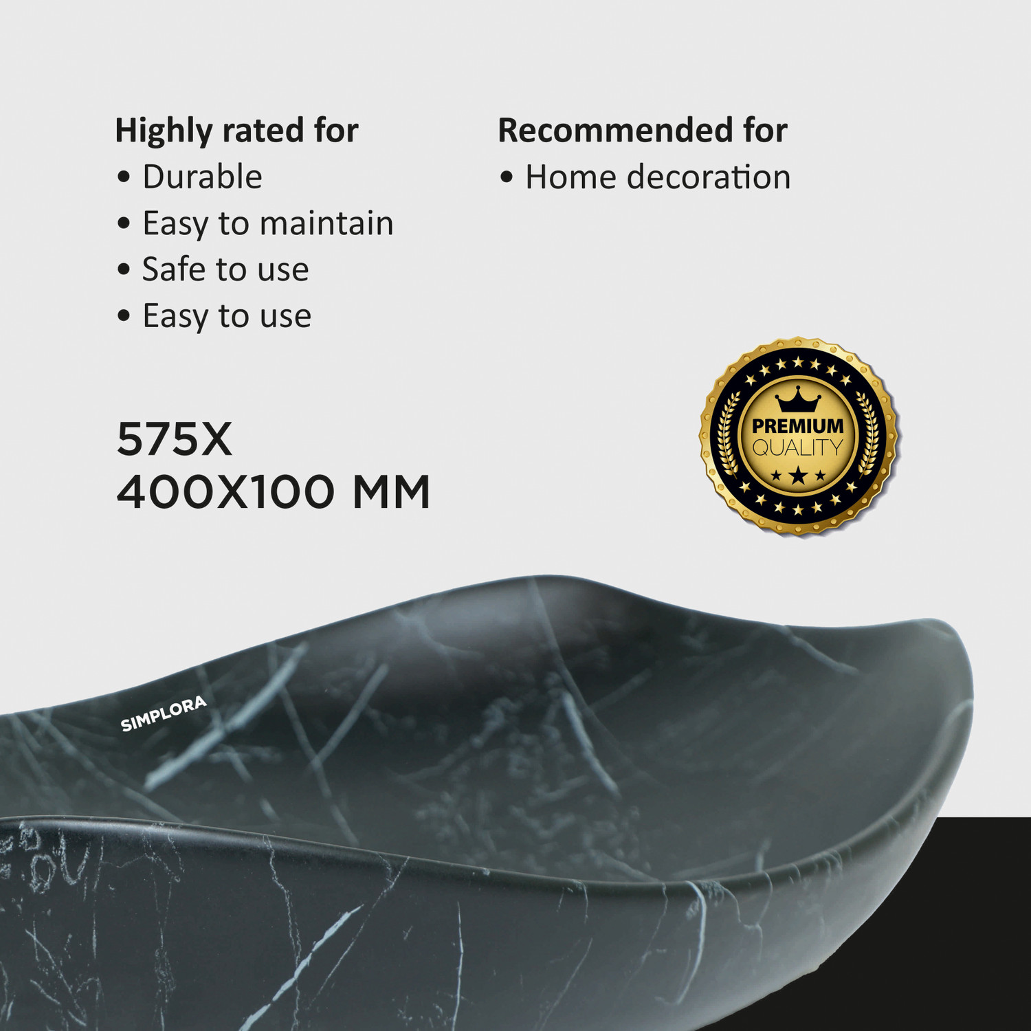 Image of SIMPLORA Veined Marble Look Vessel with Black Shades Organic Curved Veined Marble Look Vessel with Black Shades Organic Curved Table Top Basin