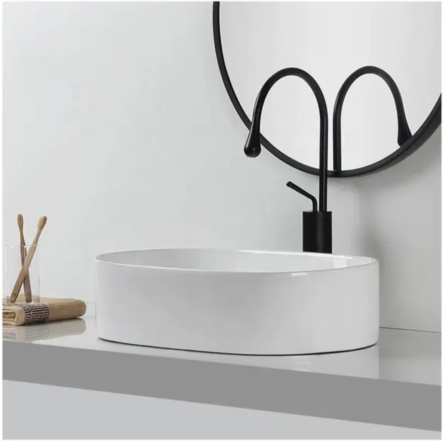 Image of clayplus PREMIUM GRADE CERAMIC TABLE TOP WASH BASIN ( 12.5 * 20 ) Counter Top