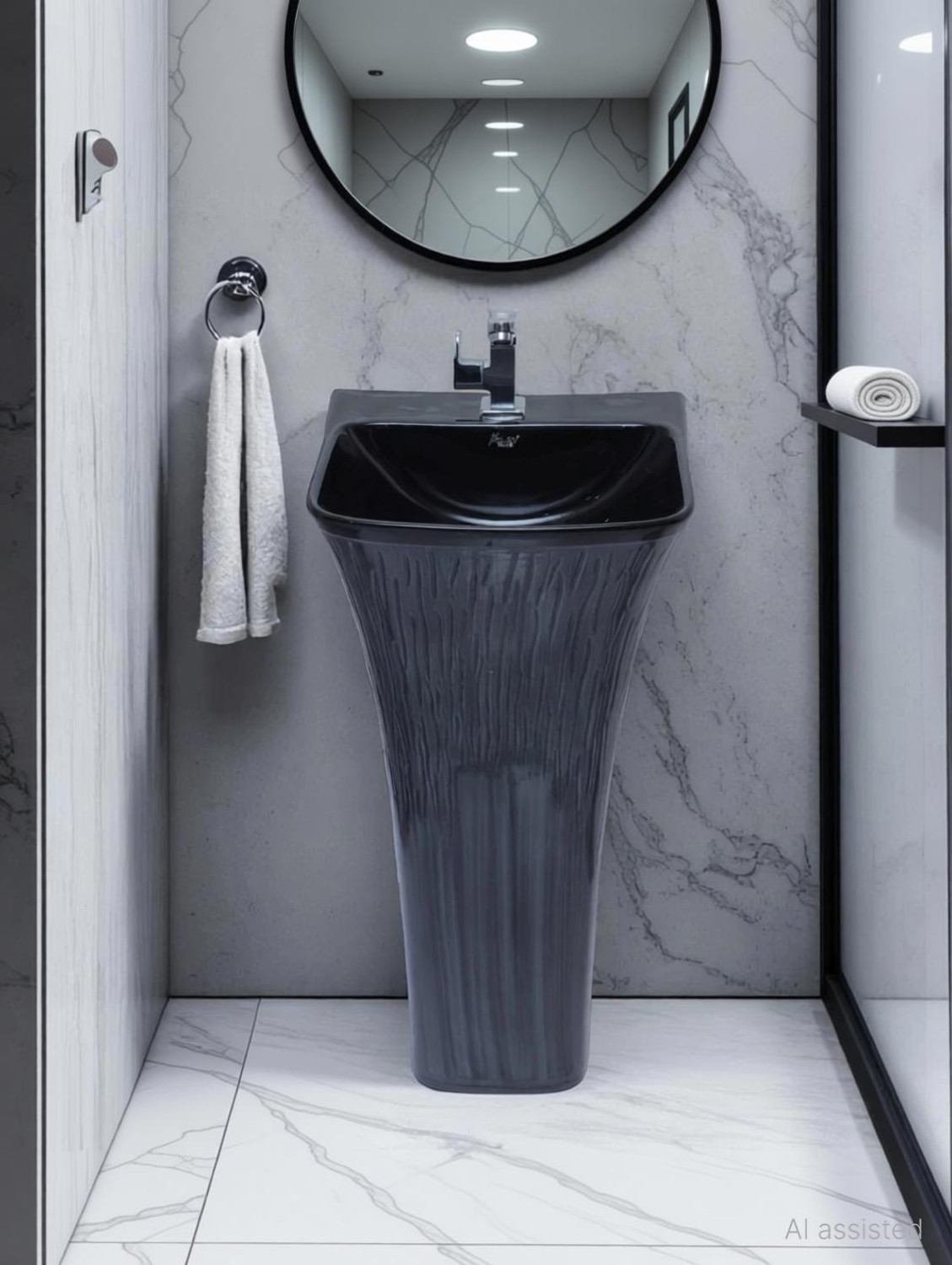 Image of LUXEHOME Elegant Ceramic Standing Wash Basin with Pedestal - Glossy Finish Luxury Contemporary Quba Series Standing Wash Basin | Durable Ceramic Pedestal Pedestal Basin