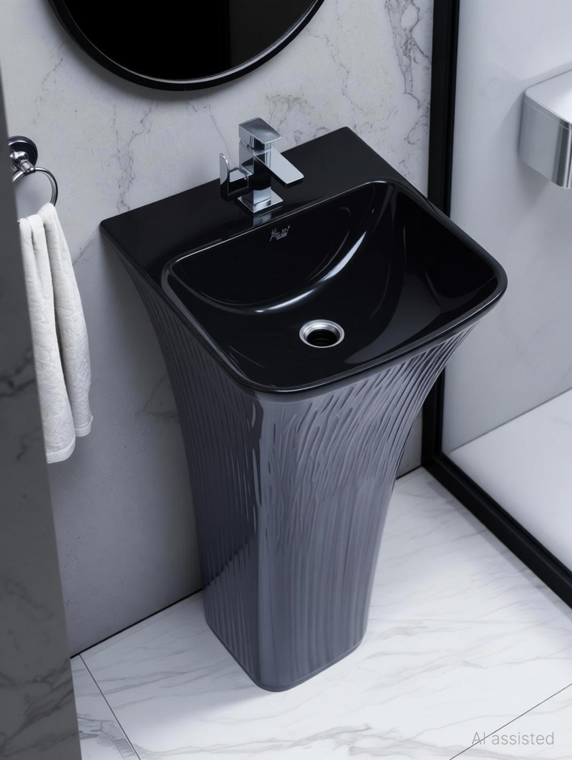 Image of LUXEHOME Elegant Ceramic Standing Wash Basin with Pedestal - Glossy Finish Luxury Contemporary Quba Series Standing Wash Basin | Durable Ceramic Pedestal Pedestal Basin