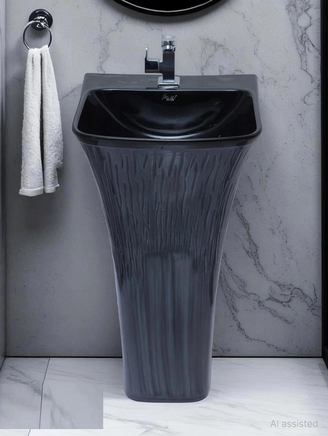 Image of LUXEHOME Elegant Ceramic Standing Wash Basin with Pedestal - Glossy Finish Luxury Contemporary Quba Series Standing Wash Basin | Durable Ceramic Pedestal Pedestal Basin