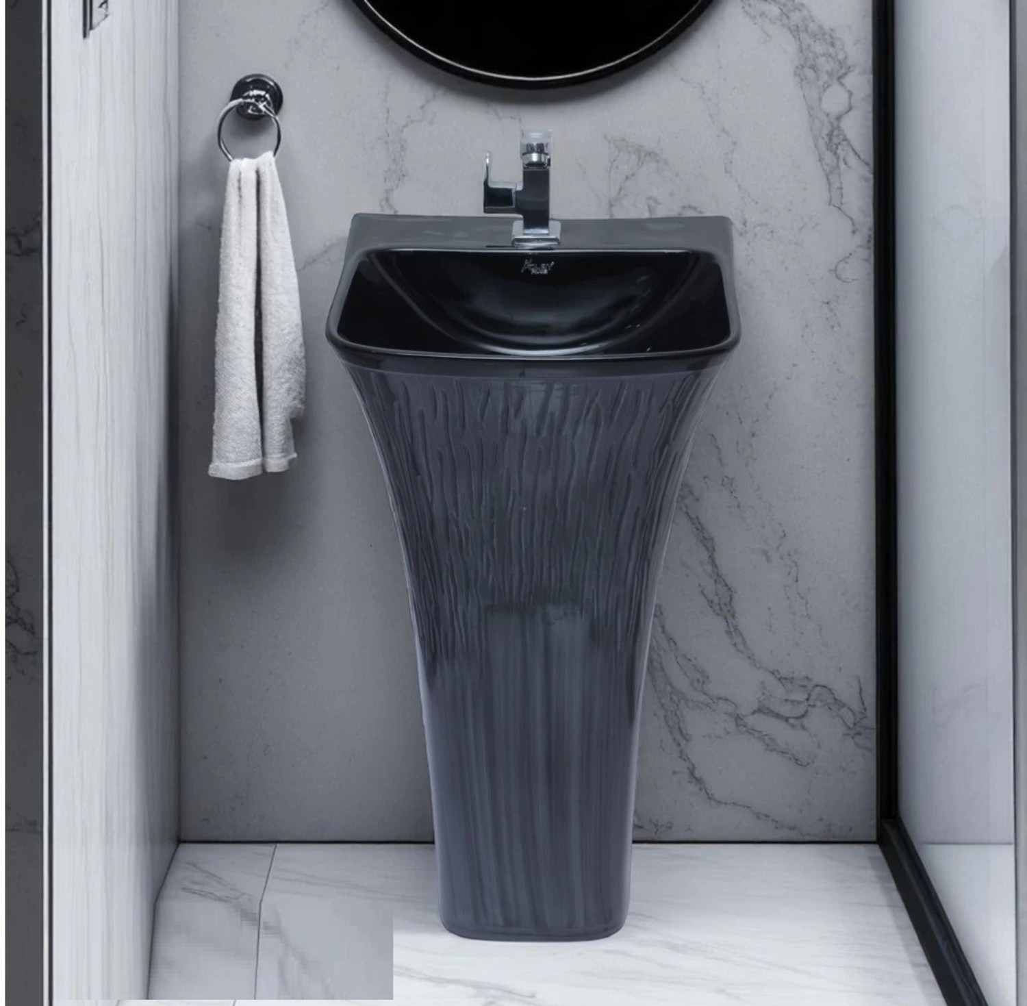 Image of LUXEHOME Elegant Ceramic Standing Wash Basin with Pedestal - Glossy Finish Luxury Contemporary Quba Series Standing Wash Basin | Durable Ceramic Pedestal Pedestal Basin