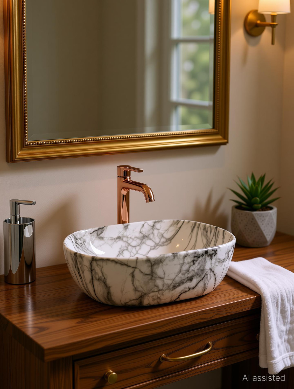 Image of DELTA Table Top Premium Designer Marble Glossy Ceramic Wash Basin(M04) Designer Wash Basin RJ-1004 Table Top Basin