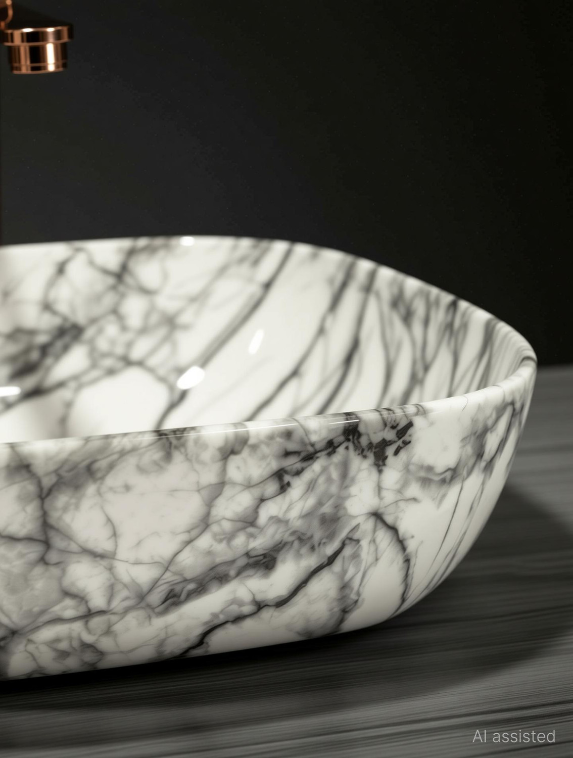 Image of DELTA Table Top Premium Designer Marble Glossy Ceramic Wash Basin(M04) Designer Wash Basin RJ-1004 Table Top Basin