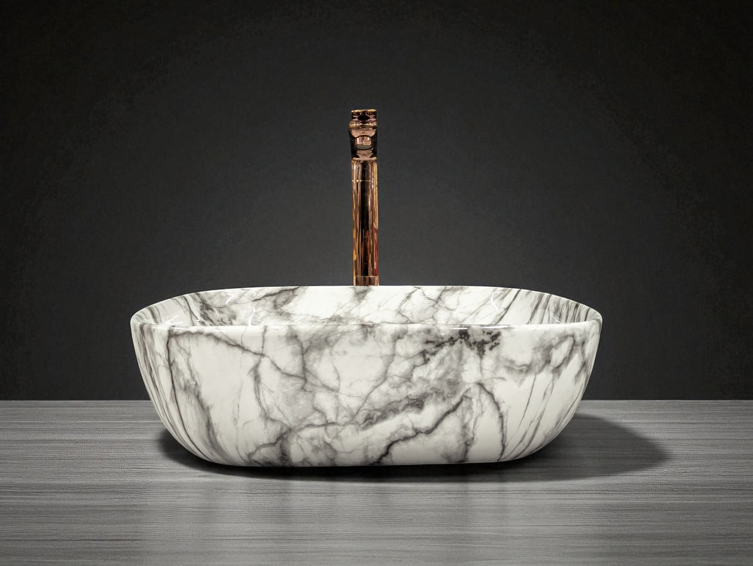 Image of DELTA Table Top Premium Designer Marble Glossy Ceramic Wash Basin(M04) Designer Wash Basin RJ-1004 Table Top Basin