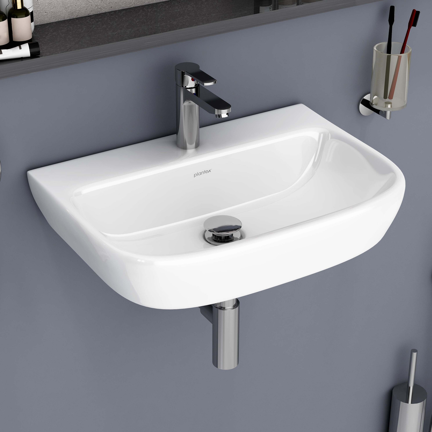 Image of Plantex Wash Basin for Bathroom / Wallmount basin /Ceramic Washbasin Ceramic Washbasin for Bathroom /Rectangle Wall Hung Wash Basin for Home Wall Hung Basin