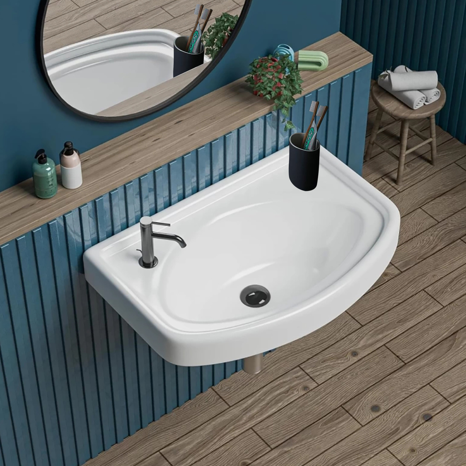 Image of Glexero Premium Quality Ceramic Wash Basin (12x18 Inch) Regular Wall Mounted Wash Basin Wall Hung Basin