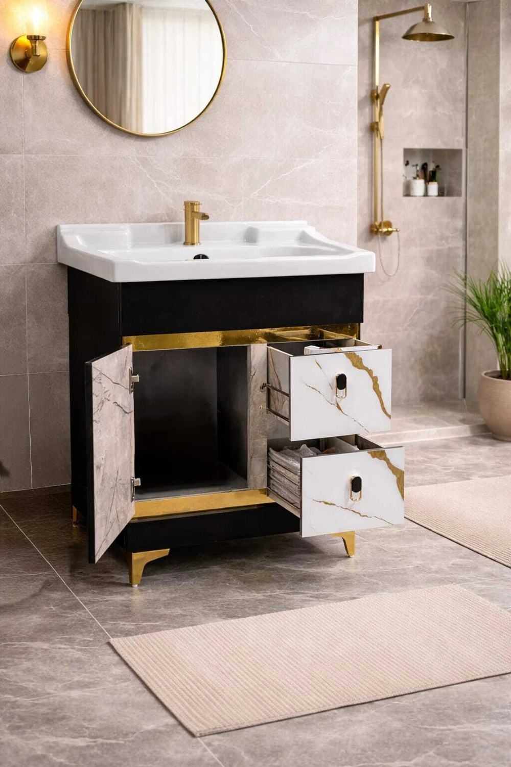 Image of Clicebestix Freestanding Vanity Washbasin Cabinate 24 inch freestanding Vanity with washbasin premium design three draws Table Top Basin