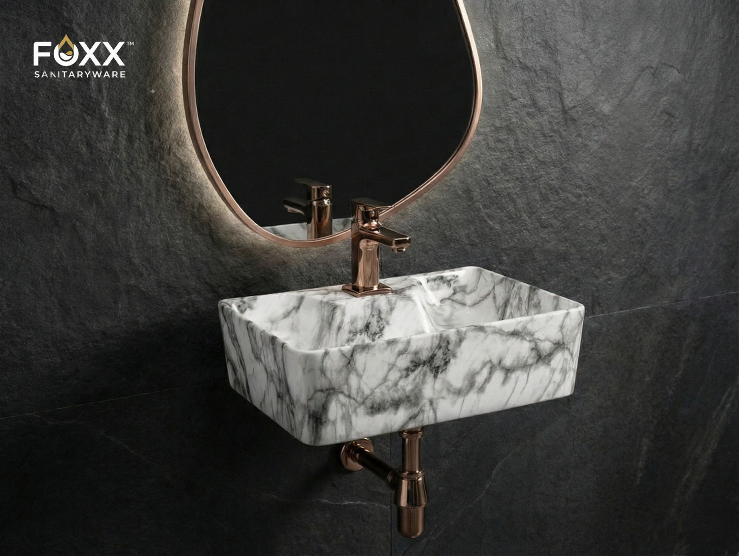Image of Foxx Sanitaryware 2 in 1 Wall Mount & Table top Ceramic Premium Designer Wash Basin(16x12x5)(M-04) (16x12x5) (M04) Wall Hung Basin