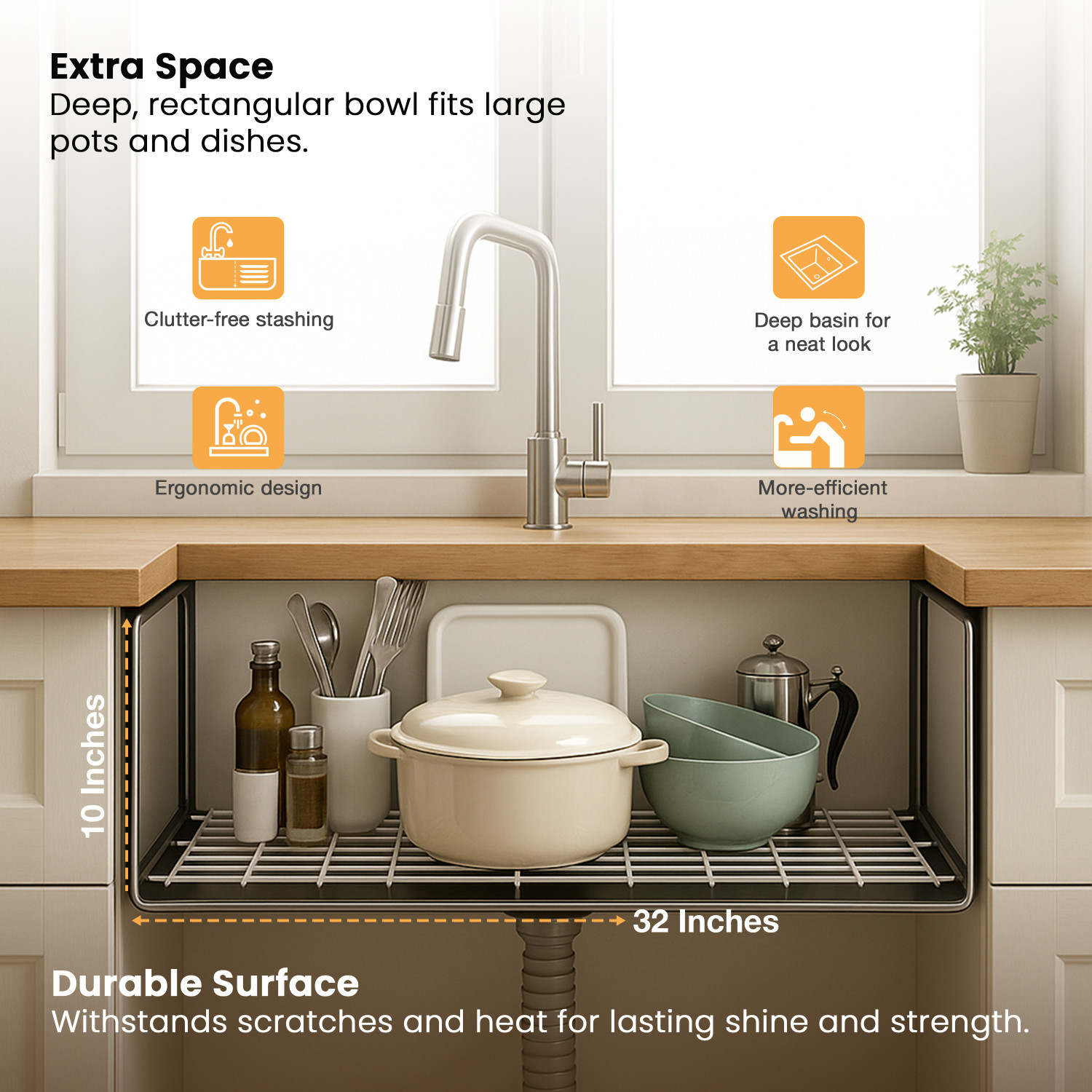 Image of RUHE Exclusive Handmade Stainless Steel Single Bowl Kitchen Sink | 32x20x10 Inches| Exclusive Handmade Stainless Steel Single Bowl Kitchen Sink Vessel Sink
