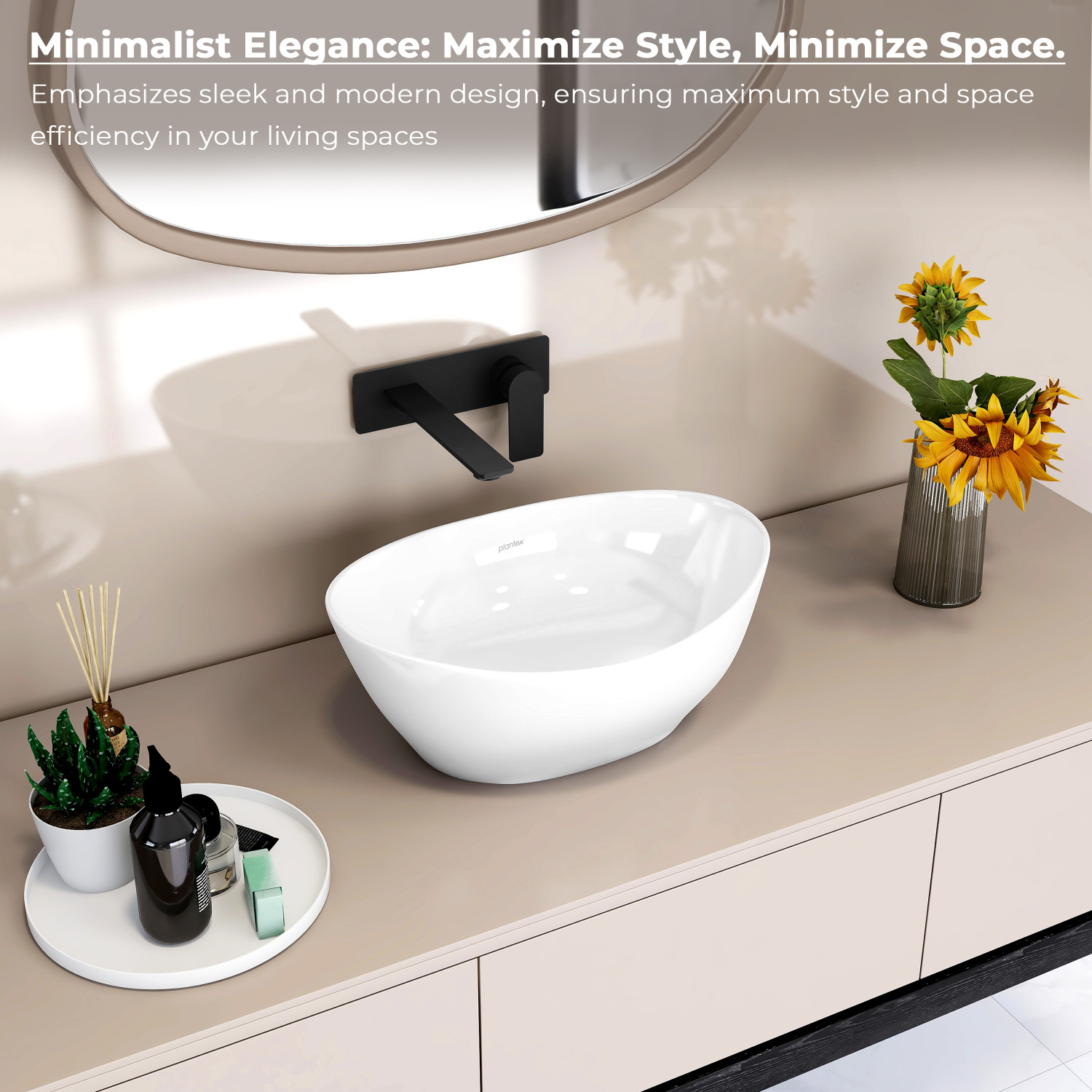 Image of Plantex Ceramic Basin /Wash Basin for Bathroom /Tabletop Wash Basin /Bathroom Basin (Cadiz) Counter Top