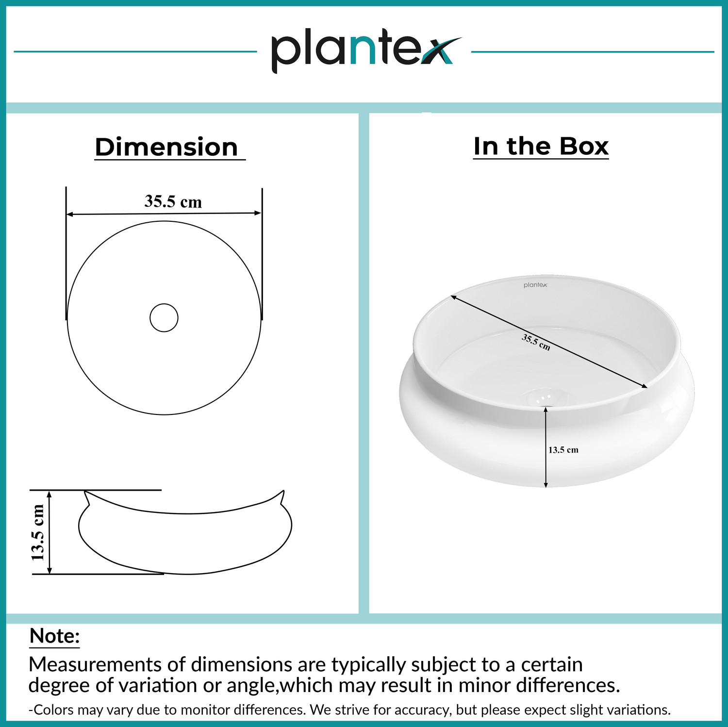 Image of Plantex Ceramic Tabletop Wash Basin /WashBasin for Bathroom Platinium Ceramic Tabletop Round Wash Basin /Countertop Sink (16 x 16 x 5.5 Inch) Table Top Basin (White)