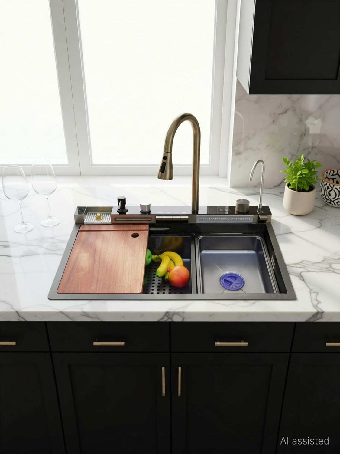 Fossa 30"x18" 5-Years Warranty Kitchen Sink With Integrated Waterfall Pull Out Faucet Stainless Steel Sink With LED Pannel And Digital Display Piano Vessel Sink