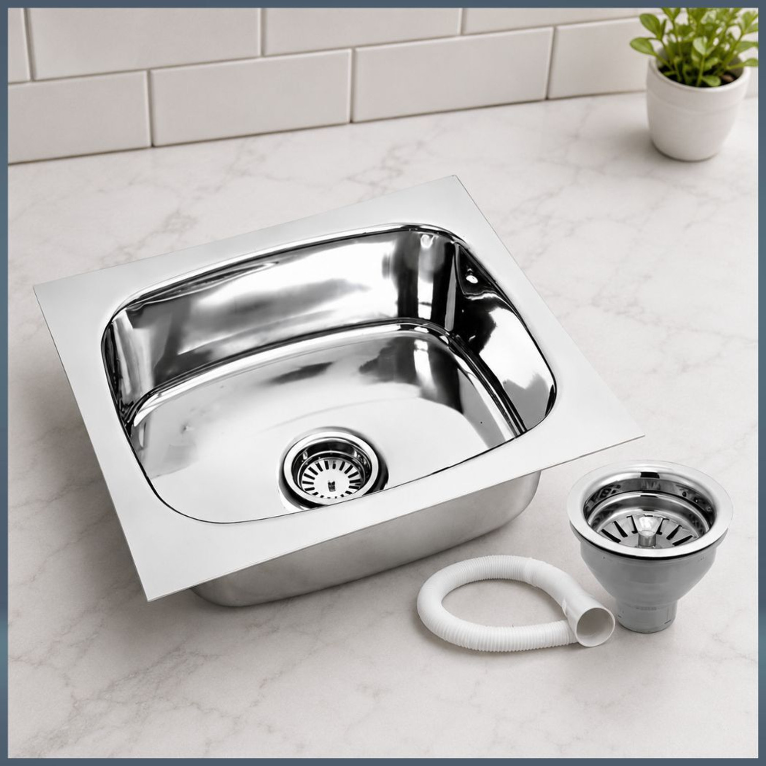 Image of RAKRISH COLLECTION Rectangular Stainless Steel Kitchen Sink 18x16x8 Inch Vessel Sink